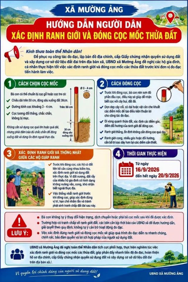 Xã Mường Ảng hướng dẫn người dân xác định ranh giới và đóng cọc mốc thửa đất